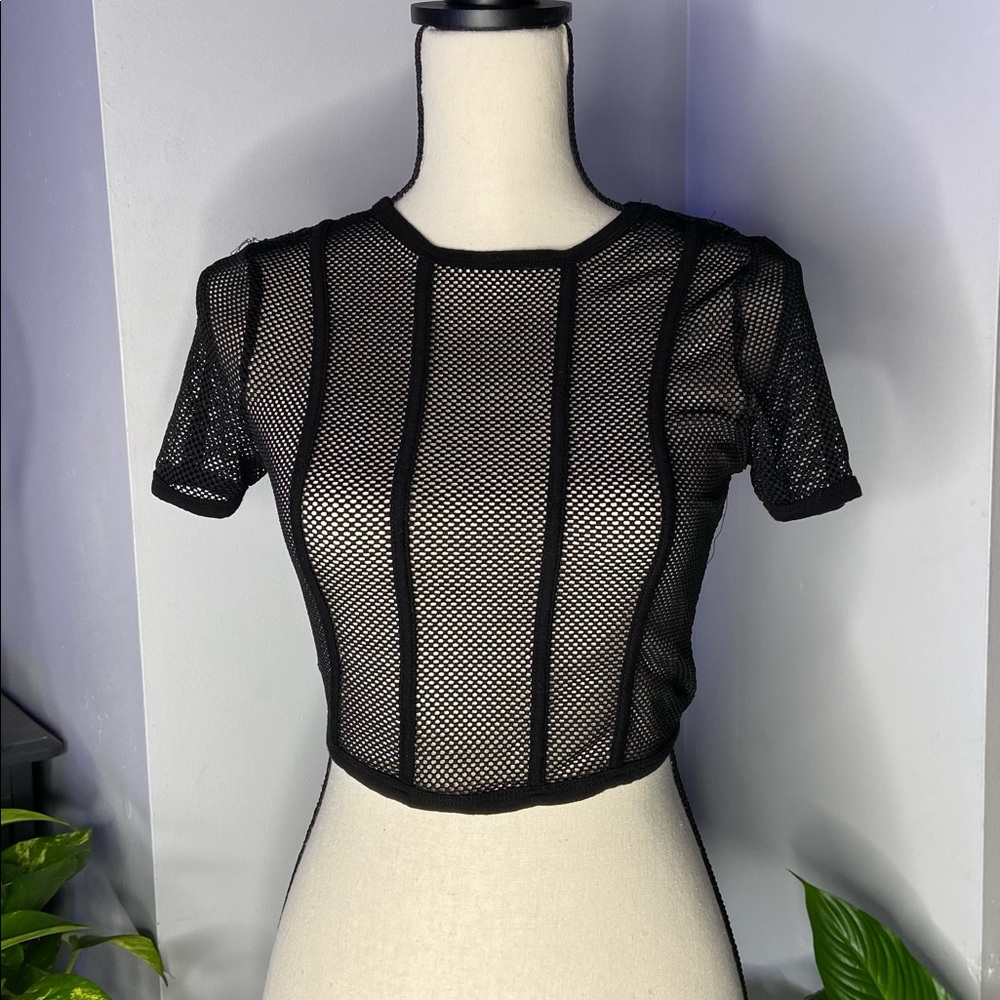 Black Mesh Crop Top